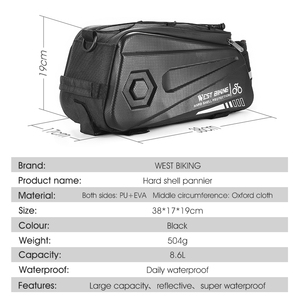 Sac de voyage grand format pour vélo WEST BIKING, sacoche de selle arrière, sacoche rigide imperméable pour vélo de route - Product Image 6