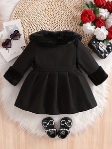 Abrigo tipo cárdigan de poliéster con botones y lazo, estilo coreano, estampado irregular, solapas de felpa y costuras Mao Mao para bebé niña/niña pequeña, ideal para invierno. - Product Image 2