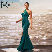 One Shoulder Feather High Split Grün Lange elegante Abendkleider für Frauen