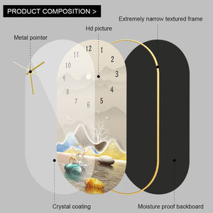 นาฬิกาแขวนวงรีดีไซน์แฟชั่นทันสมัยพร้อมกรอบพีวีซีศิลปะติดผนังรูปกวางสัตว์ตกแต่งยังคงมีชีวิตคริสตัลพอร์ซเลน - Product Image 4