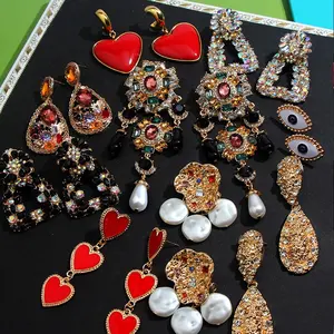 Kaimei Luxury Gold Color Drop Earrings For Women ZA Trendy New Crystal Geometric Heart Bohemian Large Dangle Earring Jewelry
