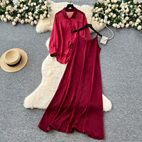 Ensemble robe longue décontractée à manches longues boutonnée et robe longue à bretelles spaghetti pour femme printemps-été