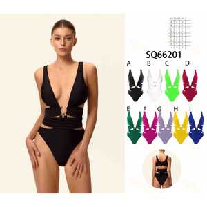 Costume da bagno bikini a due pezzi da donna con top imbottito e slip a vita alta con laccetti laterali, ideale per l'estate e la spiaggia, taglie S-2XL, all'ingrosso SQ66201 - Product Image 1