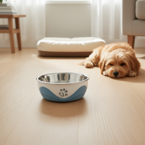 Comedero para Mascotas de Acero Inoxidable y Silicona, 0.75L, Blanco y Azul, Antideslizante - Product Image 3