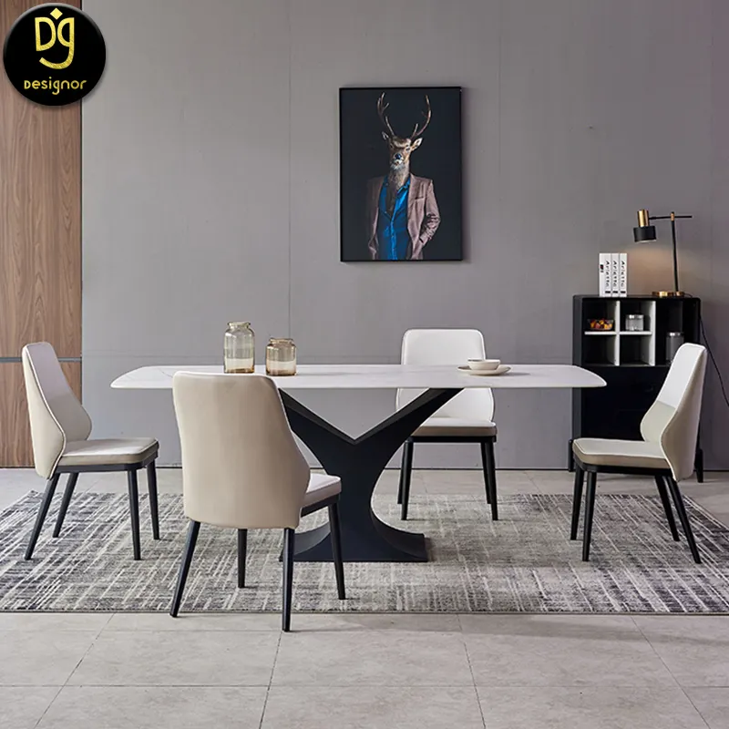 DG0213 Dining room furniture set 8 seater marble dining table 6 chair space saver ding table set
