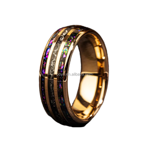 Bague tendance en carbure de tungstène plaqué or de 8mm de bijoux POYA fiançailles de mariage à la mode ou cadeau avec <span class=keywords><strong>opale</strong></span> violette météorite - Product Image 1