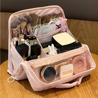 Organisateur de toilette portable à compartiments séparés, trousse de maquillage transparente verticale pour femmes, grande trousse de rangement cosmétique de voyage