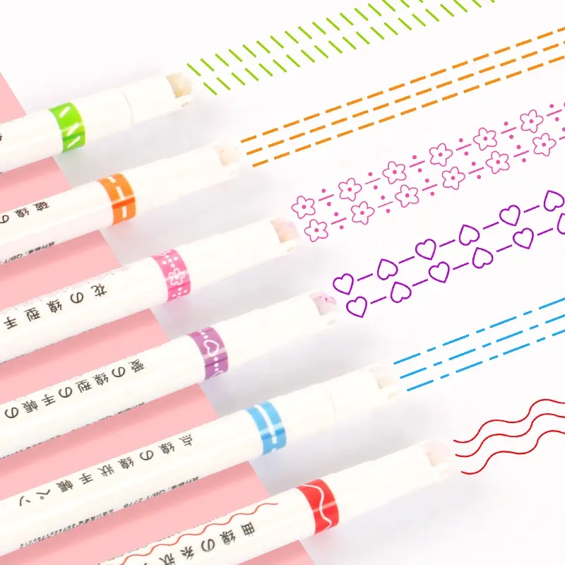 Factory wholesale curve highlighter pen roller highlighter pen dotted line Colored Craft Pens