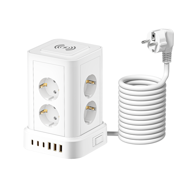 Surge Protector EU Power Strip Tower With 3 USB 3 Type c 8 AC Multiple Outlets and Overload Protection for Home