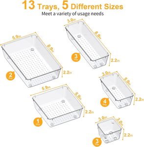 Transparent <b>Drawer</b> Organizer Four Sizes, Random Combinations Cosmetic Organizer Kitchen <b>Drawer</b> Organizer - Product Image 2