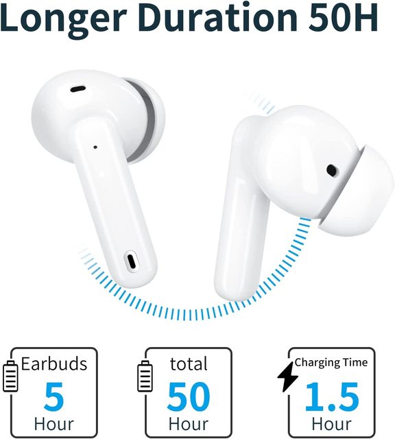 Bluetooth 5.3 Wireless In-Ear Headphones HiFi Stereo with Mic for Sports Travel Type-C