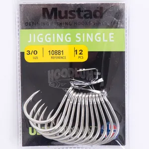 Mustad 10881, 1/0, 3/0, 5/0, 7/0, 9/0, 11/0 de acero inoxidable gancho de pesca jigging gancho de acero de alto carbono ganchos