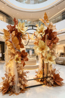G-83 Arche florale aux tons chauds de la terre, grande composition florale artisanale pour la décoration de lieux de mariage, banquets et vitrines intérieures