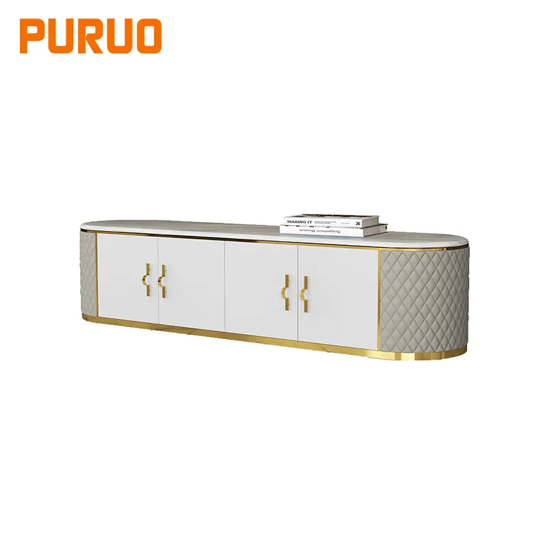 PURUO new design modern style stainless steel marble top TV stand