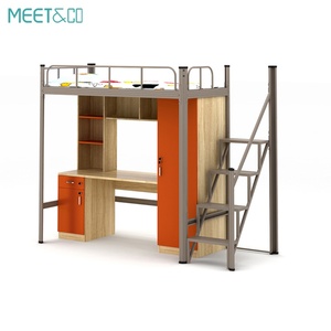 Lit superposé en métal taille double avec bureau, étagères de rangement, échelles latérales et caractéristiques de sécurité améliorées pour l'école, la chambre et l'hôtel - Vente chaude - Product Image 1
