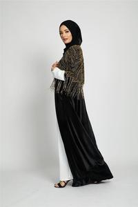 Nouveau design Poncho noir à manches longues, col V évasé, embelli de perles, abaya pour femmes musulmanes - Product Image 5