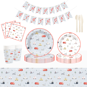 DAMAI Décorations de table personnalisées pour fête sur le thème du transport : Ensemble d'assiettes en papier Ambulance et Voiture de Police - Product Image 1