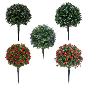 Faux Arbustes Buissons Topiaire Boule De Buis Artificielle Arbres À Fleurs De Cèdre Avec Piquet De Sol Pour La Maison De Jardin - Product Image 2