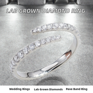 Anillo de Diamantes Open Pave con Diamantes Cultivados en Laboratorio, Corte Brillante Redondo, Ajustable, Joyería de Boda - Product Image 2