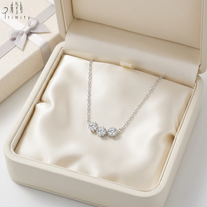Most Popular Fine Jewelry Wholesale 18K <b>Solid</b> White <b>Gold</b> Three Stone Natural Diamond <b>Pendant</b> Necklace For Women Daily Wearing - Product Image 4