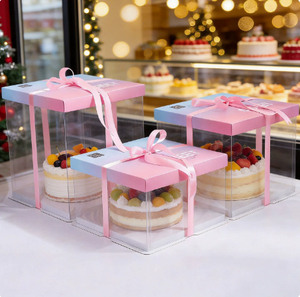 In Stock <strong>Birthday</strong> Cake Packaging Box 6/8/12 inch 10-inch Single/double Layer Taller square Transparent Cake Box No <strong>Ribbon</strong> - Product Image 2