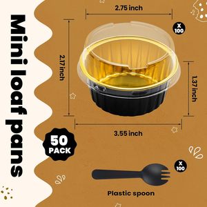 125ml Mini moules à pain avec couvercles Petits récipients à gâteaux Tasses de cuisson pour pouding Soufflé Fête Mariage Anniversaire Noir Or - Product Image 2
