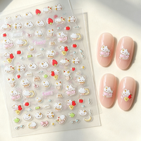 Autocollants pour ongles Kawaii, dessins animés 5D en relief, lapin blanc, fraise, nœud, autocollants adhésifs, mignons et doux, fournitures pour salon de manucure pour filles