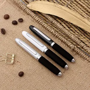 Pluma de bolsillo corta de escritura de lujo, mini bolígrafo de mango suave eva negro de acero inoxidable con logotipo personalizado, de alta calidad