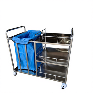 आधुनिक डिजाइन स्टेनलेस स्टील अस्पताल लिनन ट्रॉली धातु नर्सिंग कार्ट गंदे बैग सुविधा के साथ - Product Image 2