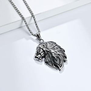 Colgante Vintage Nórdico Vikingo con Cabeza de León y Nudo Triangular Eterno, Collar Artístico Versátil con Tótem Cultural - Product Image 3