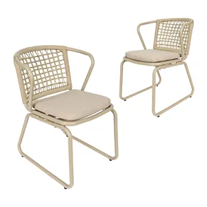 Fulin Chinese Supplier Modern Aluminum Outdoor Garden Dining Chair Outdoor Ceramic Tile Dining Rope Chair