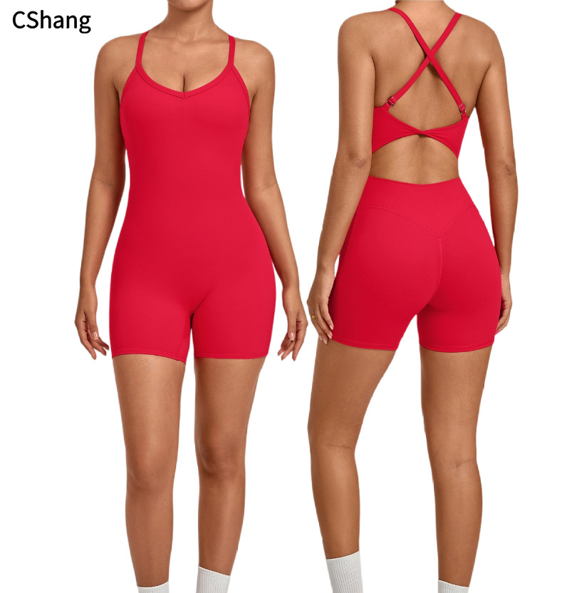 Custom Logo Gym Fitness Wear Clothing Quick-Drying No T Line Beautiful Back One Piece Sportswear Women Padded Yoga Jumpsuit