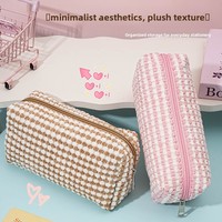 Sac Cosmétique en Peluche Coloré à Motifs, Multifonctionnel, pour Papeterie et Stylos, Trousse de Voyage Zippée, Organisateur de Maquillage Doux et Moelleux – Vente en Gros