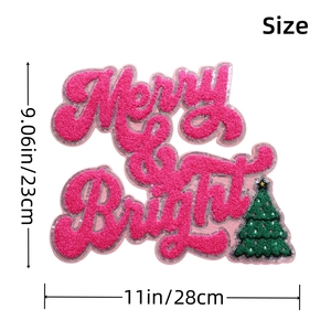 Parches bordados grandes de Feliz Navidad ecológicos personalizados, parches de chenilla y purpurina rosa para ropa con capucha - Product Image 3