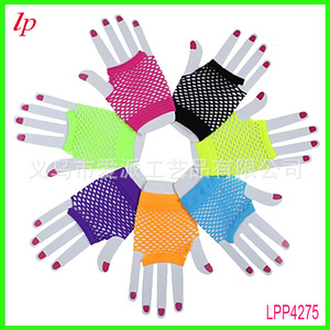 LPP4275 <b>Fishnet</b> Gloves Small Size Neon Color Punk Style For Halloween Party Adult Wear Polyester Material - Product Image 1