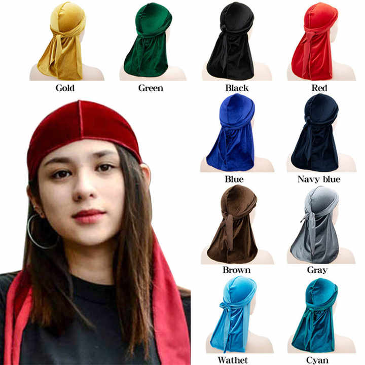 Unisex Men Women Velvet Bandana Hat Turban Doo Durag Cap Biker - Foto 10