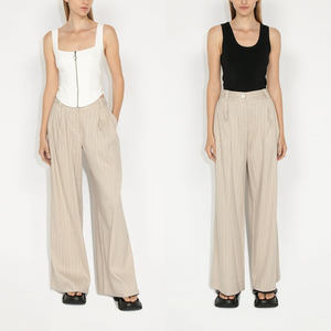 <span class=keywords><strong>Pantaloni</strong></span> abbottonati <span class=keywords><strong>di</strong></span> lunghezza invernale personalizzati <span class=keywords><strong>pantaloni</strong></span> Palazo da ufficio <span class=keywords><strong>a</strong></span> gamba larga da donna <span class=keywords><strong>a</strong></span> vita alta <span class=keywords><strong>a</strong></span> <span class=keywords><strong>righe</strong></span> in <span class=keywords><strong>lino</strong></span> - Product Image 3