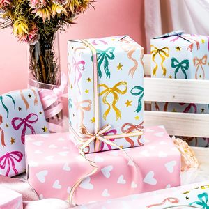Shining colorful <b>bow</b>-shaped heart pattern pink double-sided aluminum-coated paper <b>gift</b> wrapping paper for Valentine's Day - Product Image 3