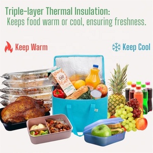 Bolsa aislante de gran capacidad azul reutilizable, logotipo de marca personalizado, entrega de alimentos, embalaje de comestibles, bolsa térmica aislada - Product Image 3