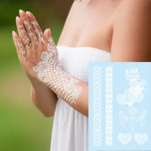 Adesivos de tatuagem de henna branca, decoração de noiva indiana, adesivos temporários