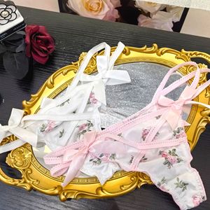 Tanga Retro Japonesa con Estampado Floral, Diseño Hueco Cruzado, Tirantes Finos, Cintura Baja, Sexy para Mujer - Product Image 4