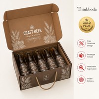 Boîte cadeau personnalisée pour bière artisanale, 6 bouteilles, support en kraft avec poignée en corde, imprimé blé, emballage de bière en gros