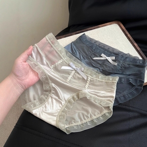 Wholesale Pastel Solid Panties Cool Gloss Satin Sheer Dot Mesh Contrast <strong>Mini</strong> Bow <strong>Women</strong> Underwear Multi Color Daily <strong>Briefs</strong> - Product Image 3