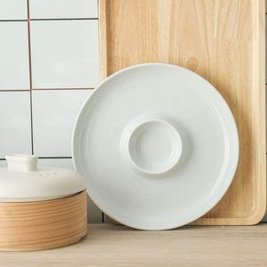 Platos de ensalada redondos blancos Plato Chip y Dip Bandeja de cerámica para servir Aperitivo Postre <span class=keywords><strong>Patatas</strong></span> fritas Dip Serving Platter Set OEM - Product Image 3