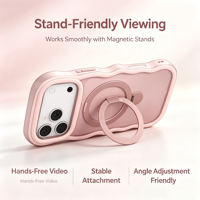 Coque Mignonne à Bords Ondulés avec Anneau Rotatif à 360° Antichoc en TPU+PC pour iPhone 18/17/15 Pro Max – Vente en Gros, Logo Personnalisé OEM