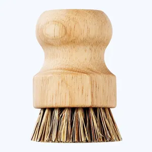 Mini brosse à vaisselle ronde en bois Brosse à récurer naturelle Kit de nettoyage d'épurateur durable avec fibre Union et brosse à pot de palmier en fibre Tampico