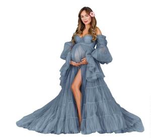 2025 nouveau sans bretelles doux filet grand ventre boule Robe doux Tulle Robe pour séance Photo à manches longues à volants Robe de douche de bébé - Product Image 5
