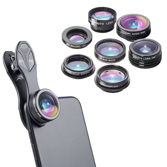 Other Phone Accessories 7 in 1 Mobile Camera Lens 2x Portrait Lens Fisheye Wide Angle Macro Lens Kit for Smartphones
