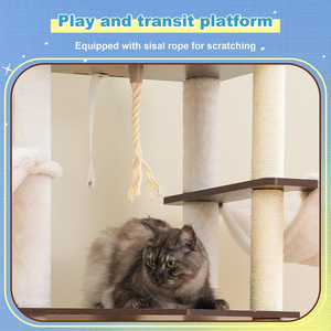 Wooden <b>Cat</b> Tree, 69.7 inch <b>Cats</b> Furniture <b>Tower</b> with Large Platforms, Hammocks, Spacious Condo, Full Sisal <b>Scratching</b> Posts - Product Image 6