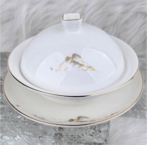 Juego de vajilla con decoración de río y montaña, borde dorado a mano, vajilla de lujo para hotel, banquete de boda, restaurante, porcelana china - Product Image 5